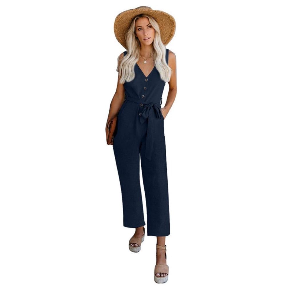 Mono casual de verano para mujer PrinStory con cuello en V y botones 3