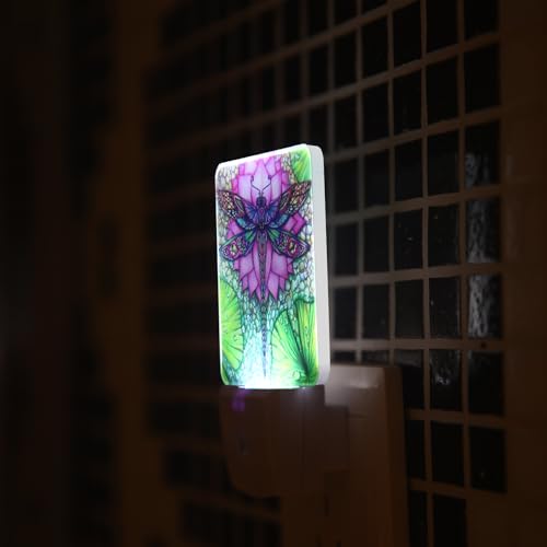 Image of Dragonfly And lotus flower Plug-in LED Night Light,Smart Auto Dusk to Dawn Sensor Nightlights Plug into Wall,White Energy Efficient Night light for Kids Bedroom,Bathroom,Kitchen,Stairs,Hallway