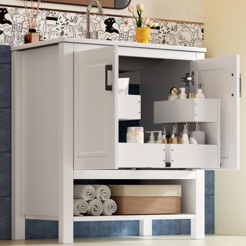 Lavabo independiente con espacio de almacenamiento varios y lavabo de cerámica Moimhear 2