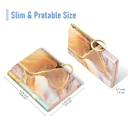 Image of Rouidr Womens Wallet, Small Slim RFID Card Wallets for Women, Cute Front Pocket Trifold Leather Card Organizer with 7 Slots & ID Window, Abstraction Marble