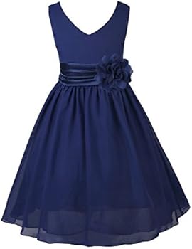 Oyolan Meisjesjurk, ceremoniejurk, avondjurk, bloemblaadjes, chiffon, bruiloftsjurk, bruidsmeisje, prinses, doek, elegant, party, verjaardag, 2-16 jaar, Marineblauw, 8 jaar