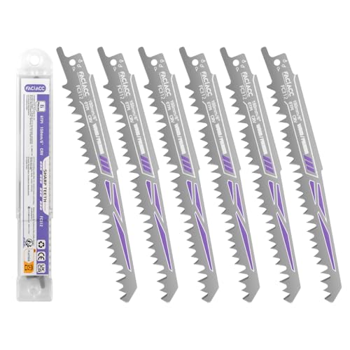 FACIACC Säbelsägeblätter Set 6 Stück für Holz Sägeblätter Säbelsäge für schnelle und saubere Schnitte Sägeblatt-Set für Säbelsägen Pruner Zubehör Säbelsäge, 150mm 6TPI
