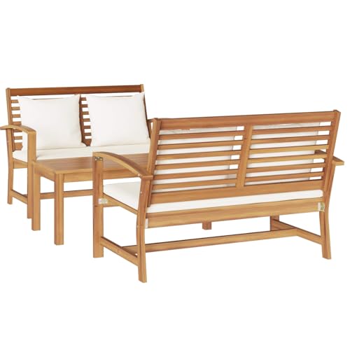 pokgdf Ensemble de 3 canapés de jardin en teck durable, moderne, en teck, avec design résistant aux intempéries et coussins amovibles, ensemble de meubles...