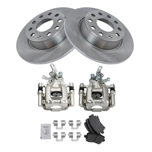 Image of TRQ Rear Brake Pad and Rotor Set Ceramic Calipers Compatible with 2010 Audi A3 A3 Quattro Volkswagen Jetta