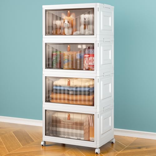 4 Tier Storage Bins with Lids, 23QT Stackable Closet Organizers and...