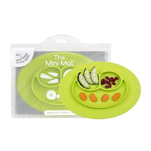 Image of ezpz Mini Mat for 12 Months+ (Lime) - 100% Silicone Baby Plates with Suction and Built-in Placemat for Infants + Toddlers - Baby Led Weaning - For Highchair, Dining Table and Travel
