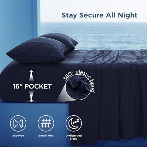 Image of Bedsure Cooling Sheets King Size, Silver Infused Bed Sheets, Q-Max>0.46