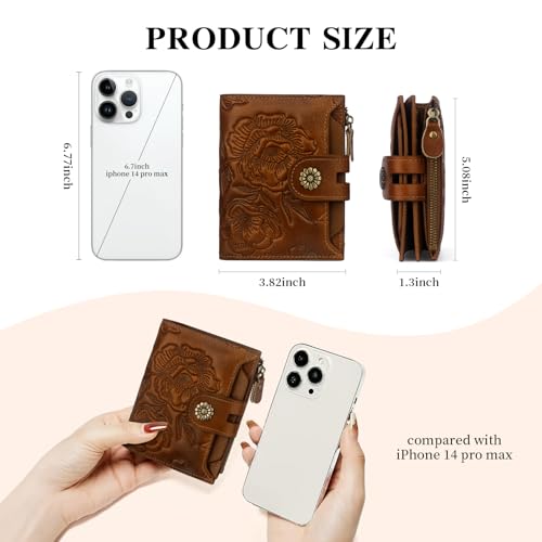 Image of Womens Wallet,RFID Blocking Leather Wallet Womens Bifold Card Holder Small Compact Wallet for Women with Removable ID Window(yhbrown)