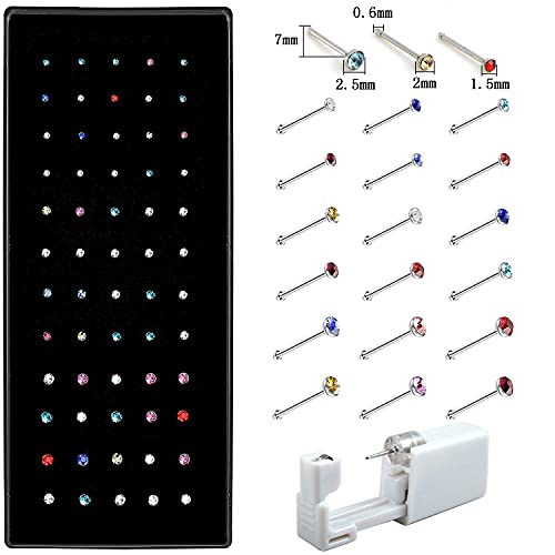 Nose Studs Set Stainless Steel Studs Rings Piercing Pin Body Jewelry 1.5/2/2.5mm with Nose Piercing Gun for Girls Wifeâ€¦