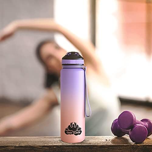 COSY CLOUD Water bottle with straw - Motivational water bottles with times to drink; time markings measurements for Sports Gym Office - BPA free leak proof reusable Tritan plastic 1 litre