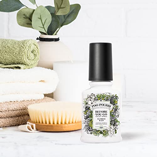 Image of Poo-Pourri Before-You-Go Toilet Spray,Bamboo Rain,100 Uses,Bathroom Odor Deodorizer with Essential Oils for Home or Work,Travel Essentials,TSA Approved Size, Bamboo & Fresh Grass, 2 Fl Oz (Pack of 2)