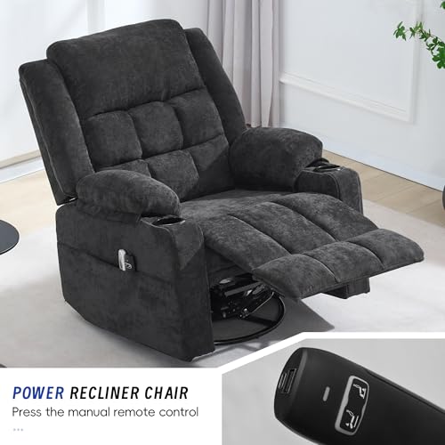 Image of Power Swivel Rocker Recliner Chair with Massage and Heat for Adults,Electric Glider Reclining Single Sofa Chair for Living Room,USB & Type-C Charging Ports, Infinite Position,Black