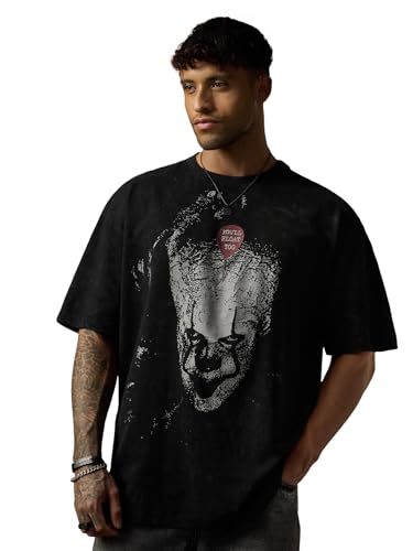 T-shirt IT Pennywise gris anthracite avec épaules tombantes et tissu léger