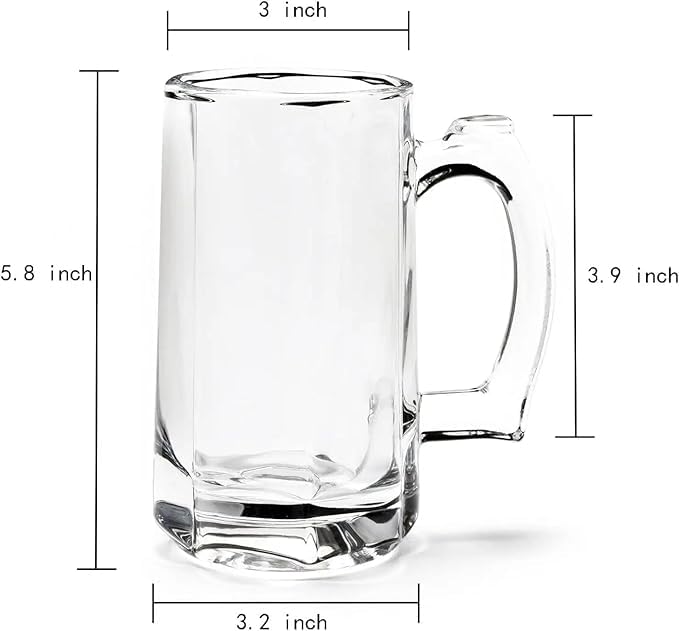 Image of PrimeWorld Italian Premium Glass Beer Mug - Set of 2 (500ml Each), Transparent | Stylish Heavy Base Beer Mugs | Dishwasher Safe | Gift for Beer Lovers