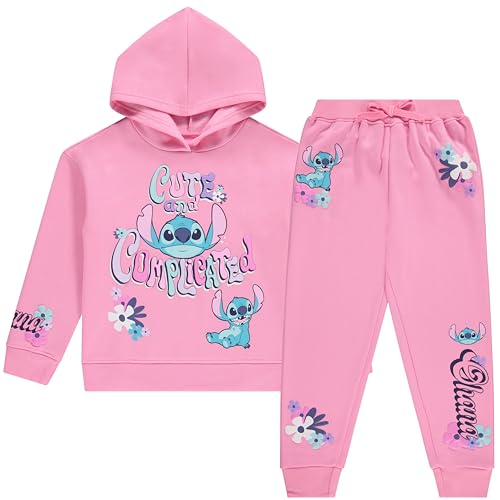 Image of Disney Girls Lilo & Stitch Clothing Set - Stitch Sweatshirt Hoodie and Jogger - 2-Piece Outfit Set - Sizes 4-16