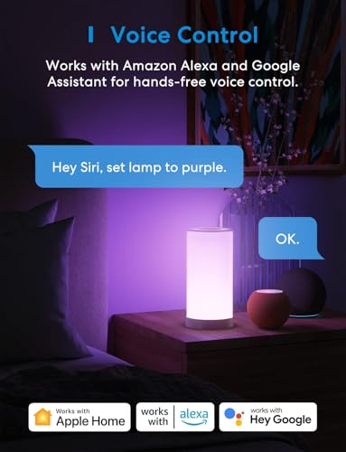 Meross Wifi Lamp, Smart Lamp Bedside, Support Apple Homekit Alexa Google Assistant Smartthings, Rgbww Touch Lamp Dimmable Multicolour Voice Remote App Control (2.4Ghz Only) - 2