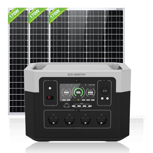 ECO-WORTHY Tragbare Powerstation 2000W 1920Wh mit 510W Solarpanel, 48V 40Ah LiFePO4 Akku, bis zu 4000W Leistung, Generatoren mit 12 Steckdosen für Camping Mobilphone Laptop Reise Wohnmobil Notfall