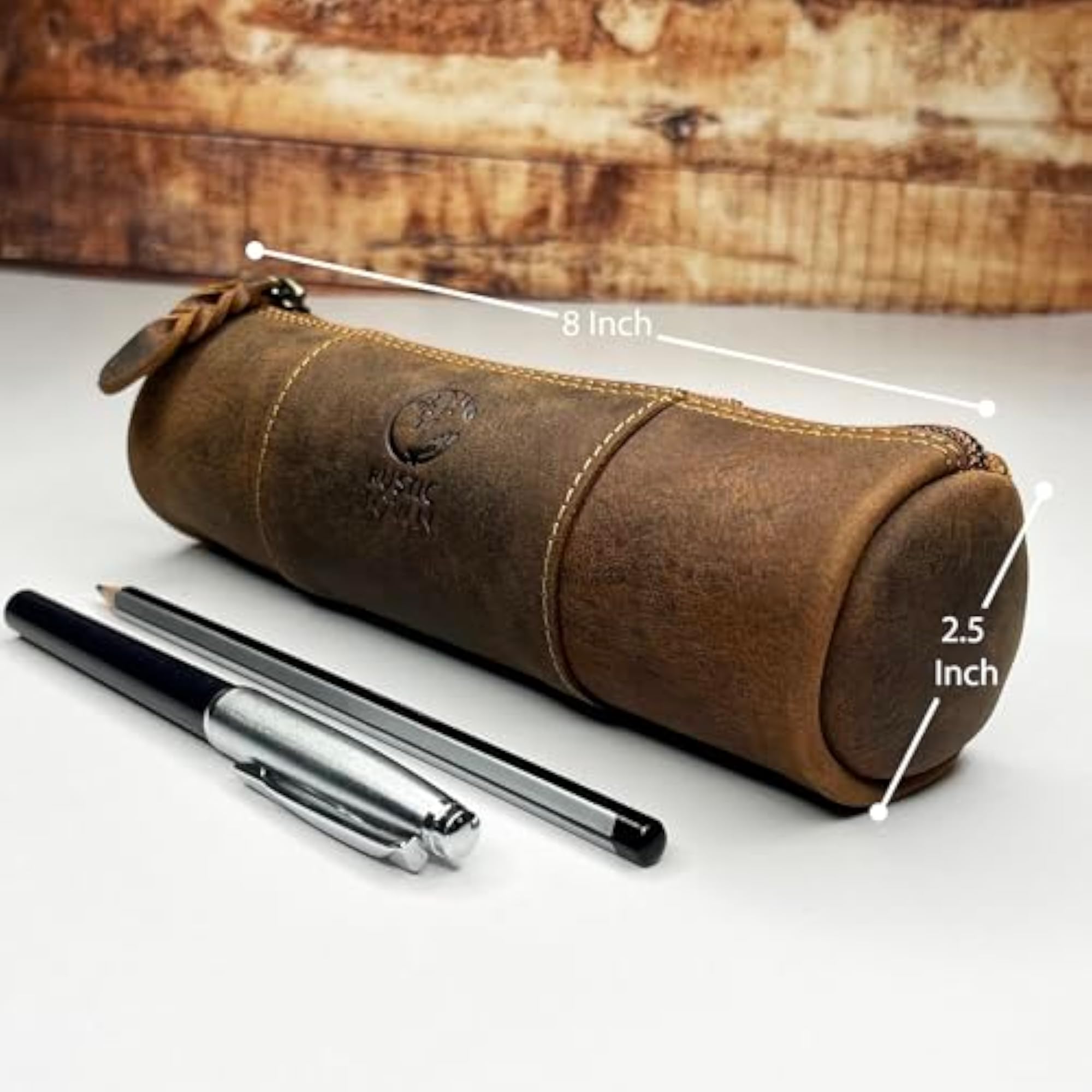 Leather Pencil Case Holder, Utility Bag for School & Office