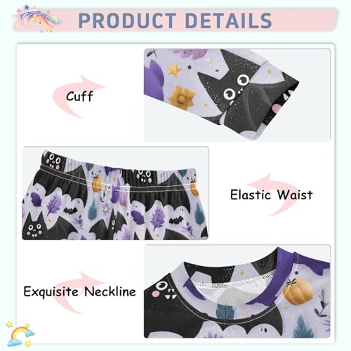 Pajama Sets Long Sleeve Halloween Themed Bat Pattern Design Soft Comfy Sleepwear 2 Piece PJS 3-8T4