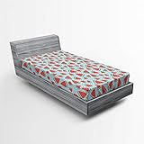 Ambesonne Fruit Fitted Sheet, Summer Pattern with Watermelon Slices, Bed Cover with All-Round Elastic Deep Pocket for Comfort, Twin Size, Coral Pale Blue