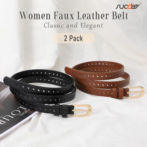 SUOSDEY 2 Pack Women Leather Belt, Skinny Belt for Jeans Pants Dresses Ladies Waist Belt4