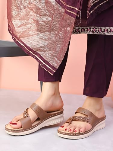 Image of XE Looks Women's Casual Comfort Sandals with Floral Embellished Strap & Soft Cushioned Footbed