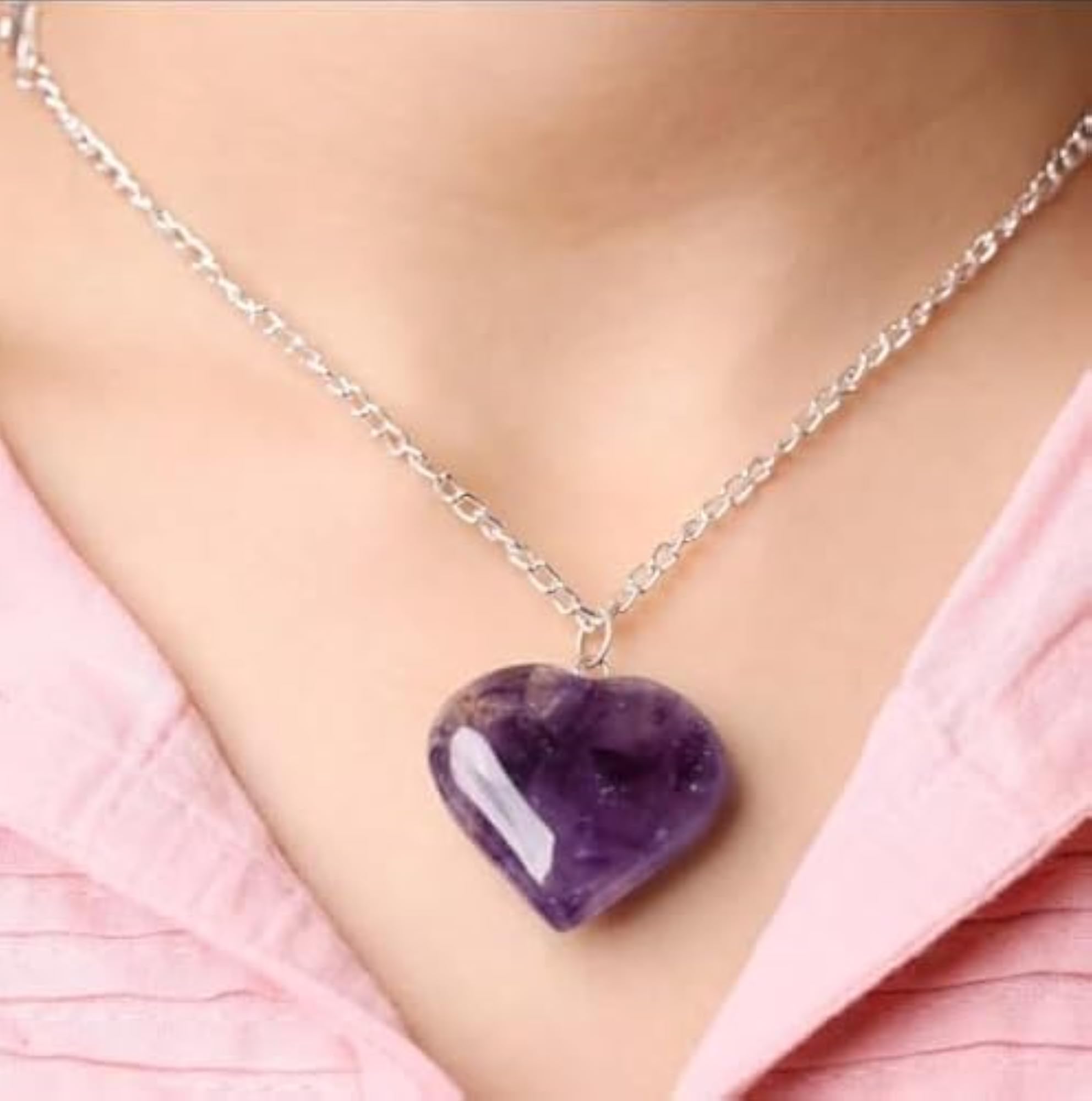 Amethyst Heart Pendant with Selenite Charging Plate Combo