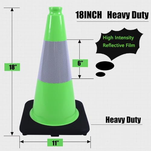 Image of BESEA 4 Pack 18 Inch Green Traffic Cones with Wide Stable Base