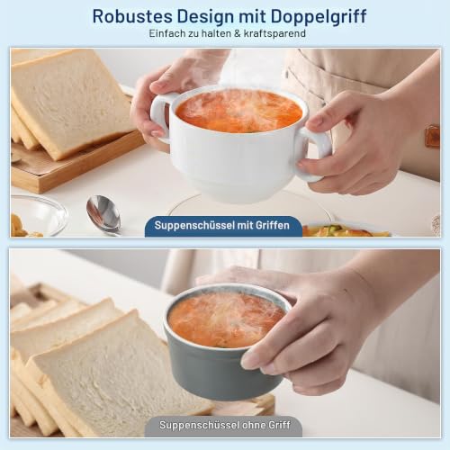 LOVECASA 4-teiliges Suppentassen-Set mit zwei Henkeln, 590 ml aus Porzellan – Ansicht 5