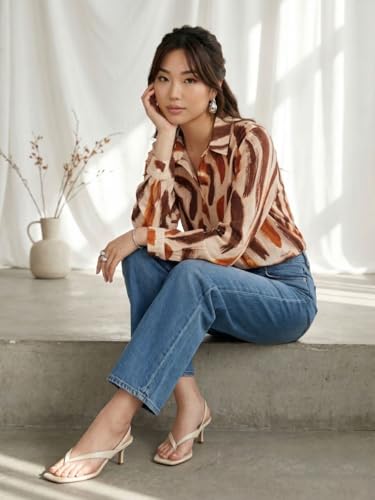 Image of OOMPH! Women Abstract Printed Smart Casual Oversized Shirt | Trendy Printed Shirts | Fun Prints | Drop Shoulder Oversized Westernwear