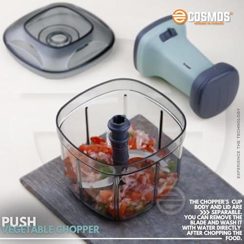 Image of E-COSMOS Food Chopper Manual Hand Press Push Chopper with 4 Blades for Effortless Chopping Vegetables & Fruits (Pista Square (900ml)