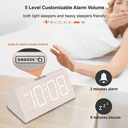 Dreamsky Wooden Digital Alarm Clocks For Bedrooms - Electric Desk Clock With Large Numbers, Usb Port, Battery Backup Alarm, Adjustable Volume, Dimmer, Snooze, Dst, 12/24H, Living Room Wood Décor #TOP4
