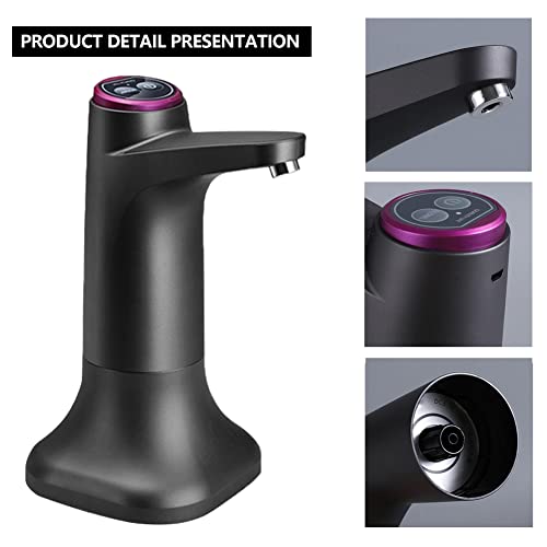 Elektrischer Wasserspender, doppelter Vorsatz mit Halterung, Pumpe für Wasserflasche, automatisch, mit USB-Aufladung, für Universal-Flasche von 2-5 Gallonen, Camping, Schule, Büro, Zuhause (Schwarz)