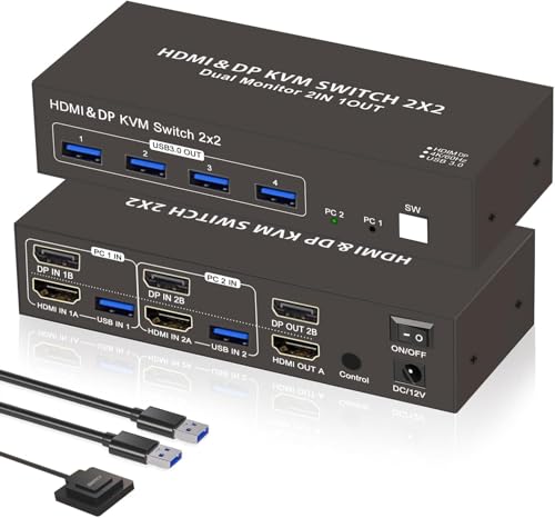 DisplayPort 切替器 2入力1出力 KVM 4K HDCP2.2対応 Amazon | 【HDMI Displayport 同時出力】KVM 切替器 デュアルモニター