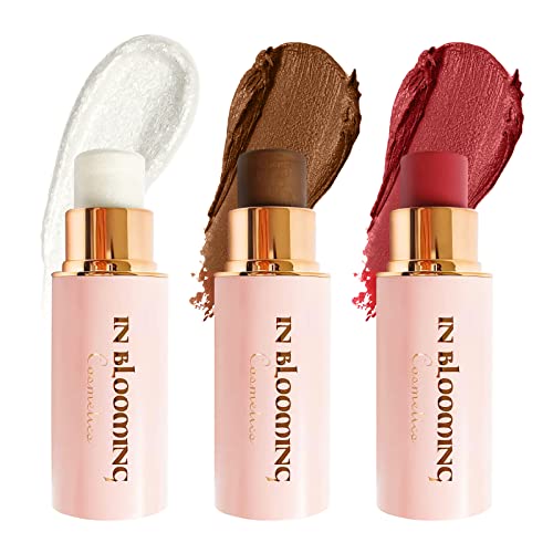 Contour Stick Makeup With Highlighter & Blush & Bronzer Makeup Sticks, Easy to Sculpt the Face and Create a Lightweight Finishing Makeup, Contour Stick Set for Beginners