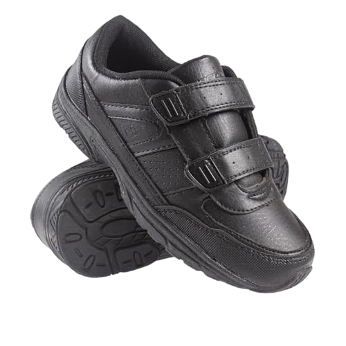 A2Z 4 Kids Zapatillas escolares negras para niños, con correa de , ligeras, de piel sintética, suela acolchada, cómoda, para uso diario, escuela, deportes, tallas 10 UK Ch a 2 UK, Black, 28 EU