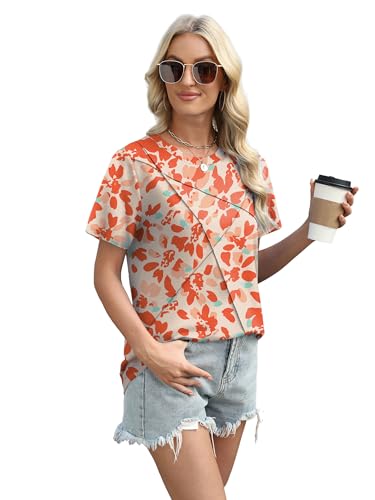 Image of XIEERDUO Womens Summer Tops 2026 Pleated Round Neck Short Sleeve Shirts Business Casual
