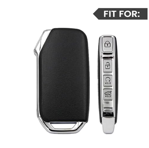 Image of Keyzone Dual Leather Key Cover fit for Kia Carens Clavis, Seltos, Sonet 2023 Facelift carens 4 Button Smart Key (Black-Brown)