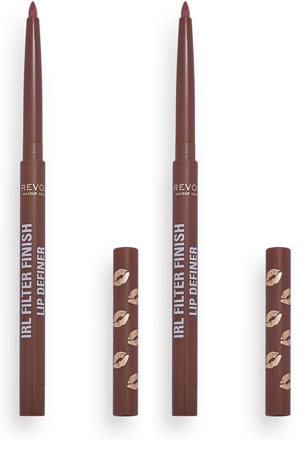 Image of Revolution Beauty London, IRL Filter Finish Lip Liner Definer Espresso Nude Waterproof Long Lasting Set with Matching Lipsticks or Lip Gloss (Pack of 2)