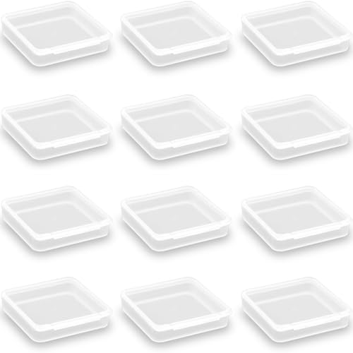 Image of Square Clear Craft Supply Case (2.13 x 2.13 x 0.47 Inches), 12 Pack Plastic Storage Containers with Lids, Square Bead Organizers for Beads, Earplugs, Pins, Small Items etc