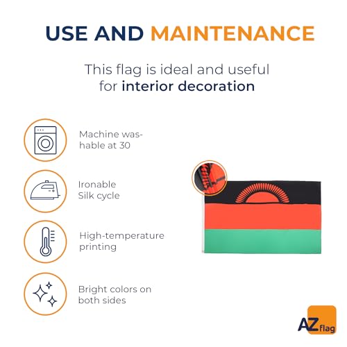 Image of AZ FLAG - Malawi Flag - 3x5 Ft - Light Polyester Malawian Banner with Two Brass Eyelets - Fade Resistant - Vivid Colors - 3' x 5' Feet - 150x90 Cm