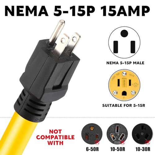 Image of Tellegloww 3ft NEMA 5-15P to 6-50R 15Amp to 50Amp Welder Extension Cord 5-15P Male to 6-50R Female 15Amp 3 Prong to 3 Prong Welder Power Adapter, STW 10 AWG /3C, ETL Listed