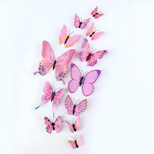 JAAMSO ROYALS Light Pink 3D Magnet Butterfly Stickers for Walls, Decoration Items, Stickers, Wall-Decor, Butterflies for Wall Decoration (Set of 12)-Self-Adhesive