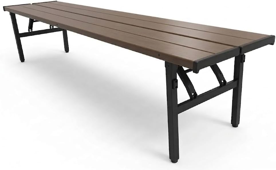 Collapsible Portable Folding Benches Seat for Outside Seating Soccer Sports Team Camping Foldable Bench Iron Tubes,Brown-59.25"