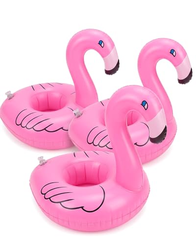 BIRLOZA 3 PCS Small Flamingo Inflatable Drink Holders for Pool Hot Tub and Swimming Pool Mini Floating Flamingo Design