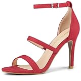Allegra K Women Open Toe Triple Straps Stiletto High Red Heel Sandals 8 M US