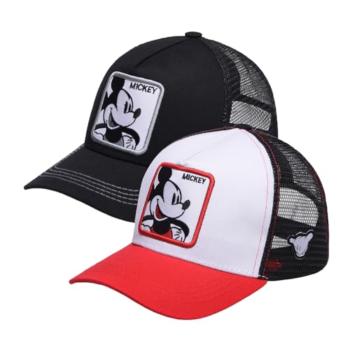GLGRH 2 gorras de Mickey Trucker para mujeres y hombres, sombreros de Mickey de dibujos animados, gorra de malla transpirable, ajustable, gorras de béisbol casuales, Rojo+Negro, Talla única