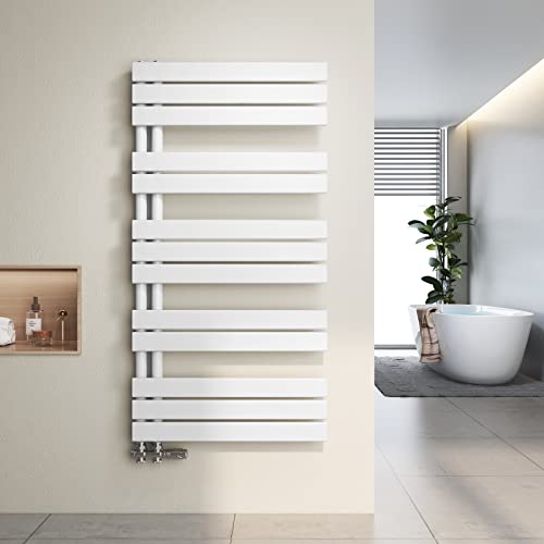 Heilmetz Badheizkörper Flach Design Heizkörper Handtuchtrockner für Badezimmer Handtuchheizkörper mit Seitenanschluss 600x1176mm Handtuchwärmer Weiß 691W