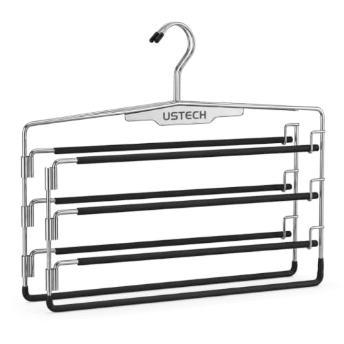 USTECH Arm Pants Hanger-4 Tier, Multi Tier Swing Hanger with Foam Padding & Removable Arm, Storage Organizer, Pack of 2