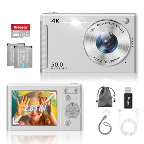 4K Digitalkamera, echte 50MP Vlogging-Kamera mit 32G TF-Karte, 16-facher Zoom, AF Autofokus, Anti-Shake-Display, 2,83-Zoll-LED-Display, Blitz, Kamera